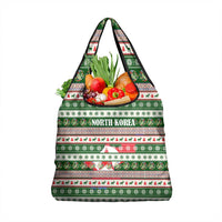 North Korea Christmas Grocery Bag with Green-Red Design, National Emblem, and Festive Snowflake Motif - Wonder Print Shop
