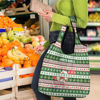 North Korea Christmas Grocery Bag with Green-Red Design, National Emblem, and Festive Snowflake Motif - Wonder Print Shop