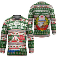 North Korea Christmas Hockey Jersey with Green-Red Design, National Emblem, and Festive Snowflake Motif - Wonder Print Shop