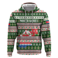 North Korea Christmas Hoodie with Green-Red Design, National Emblem, and Festive Snowflake Motif - Wonder Print Shop