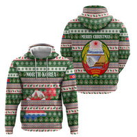North Korea Christmas Hoodie with Green-Red Design, National Emblem, and Festive Snowflake Motif - Wonder Print Shop