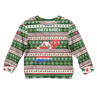 North Korea Christmas Kid Ugly Christmas Sweater with Green-Red Design, National Emblem, and Festive Snowflake Motif - Wonder Print Shop
