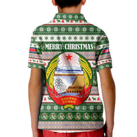 North Korea Christmas Kid Polo Shirt with Green-Red Design, National Emblem, and Festive Snowflake Motif - Wonder Print Shop
