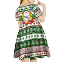 North Korea Christmas Kid Short Sleeve Dress with Green-Red Design, National Emblem, and Festive Snowflake Motif - Wonder Print Shop