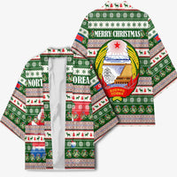 North Korea Christmas Kimono with Green-Red Design, National Emblem, and Festive Snowflake Motif - Wonder Print Shop
