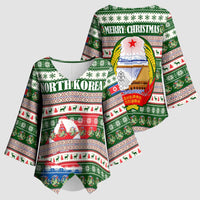 North Korea Christmas Kimono Sleeve Blouse with Green-Red Design, National Emblem, and Festive Snowflake Motif - Wonder Print Shop