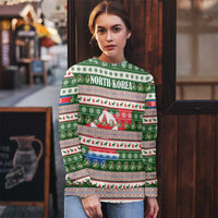 North Korea Christmas Ugly Christmas Sweater with Green-Red Design, National Emblem, and Festive Snowflake Motif - Wonder Print Shop