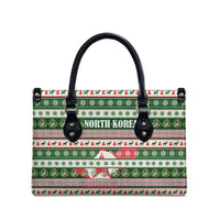 North Korea Christmas Leather Bag with Green-Red Design, National Emblem, and Festive Snowflake Motif - Wonder Print Shop