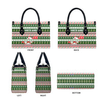 North Korea Christmas Leather Bag with Green-Red Design, National Emblem, and Festive Snowflake Motif - Wonder Print Shop