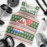 North Korea Christmas Men Tank Top with Green-Red Design, National Emblem, and Festive Snowflake Motif - Wonder Print Shop