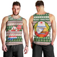 North Korea Christmas Men Tank Top with Green-Red Design, National Emblem, and Festive Snowflake Motif - Wonder Print Shop
