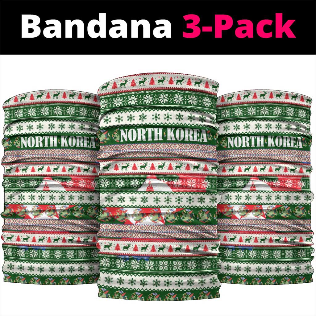 North Korea Christmas Neck Gaiter with Green-Red Design, National Emblem, and Festive Snowflake Motif - Wonder Print Shop