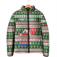 North Korea Christmas Padded Jacket with Green-Red Design, National Emblem, and Festive Snowflake Motif - Wonder Print Shop
