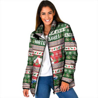 North Korea Christmas Padded Jacket with Green-Red Design, National Emblem, and Festive Snowflake Motif - Wonder Print Shop