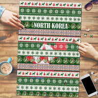 North Korea Christmas Puzzle with Green-Red Design, National Emblem, and Festive Snowflake Motif - Wonder Print Shop
