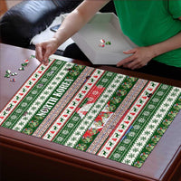 North Korea Christmas Puzzle with Green-Red Design, National Emblem, and Festive Snowflake Motif - Wonder Print Shop