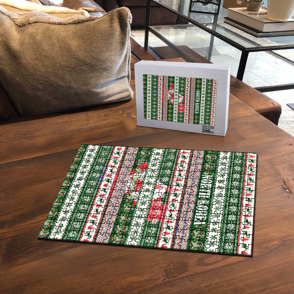 North Korea Christmas Puzzle with Green-Red Design, National Emblem, and Festive Snowflake Motif - Wonder Print Shop