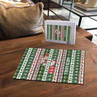 North Korea Christmas Puzzle with Green-Red Design, National Emblem, and Festive Snowflake Motif - Wonder Print Shop