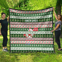 North Korea Christmas Quilt with Green-Red Design, National Emblem, and Festive Snowflake Motif - Wonder Print Shop