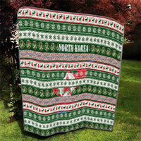 North Korea Christmas Quilt with Green-Red Design, National Emblem, and Festive Snowflake Motif - Wonder Print Shop