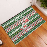 North Korea Christmas Rubber Doormat with Green-Red Design, National Emblem, and Festive Snowflake Motif - Wonder Print Shop