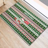 North Korea Christmas Rubber Doormat with Green-Red Design, National Emblem, and Festive Snowflake Motif - Wonder Print Shop