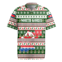 North Korea Christmas Rugby Jersey with Green-Red Design, National Emblem, and Festive Snowflake Motif - Wonder Print Shop