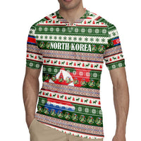 North Korea Christmas Rugby Jersey with Green-Red Design, National Emblem, and Festive Snowflake Motif - Wonder Print Shop