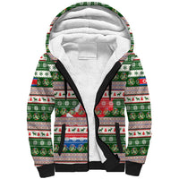 North Korea Christmas Sherpa Hoodie with Green-Red Design, National Emblem, and Festive Snowflake Motif - Wonder Print Shop