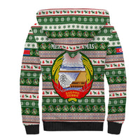 North Korea Christmas Sherpa Hoodie with Green-Red Design, National Emblem, and Festive Snowflake Motif - Wonder Print Shop