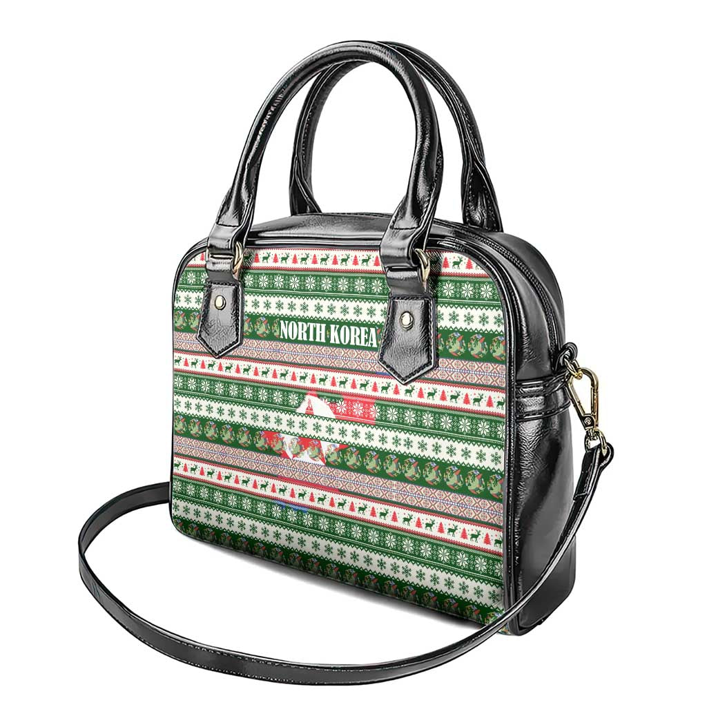 North Korea Christmas Shoulder Handbag with Green-Red Design, National Emblem, and Festive Snowflake Motif - Wonder Print Shop