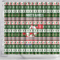 North Korea Christmas Shower Curtain with Green-Red Design, National Emblem, and Festive Snowflake Motif - Wonder Print Shop
