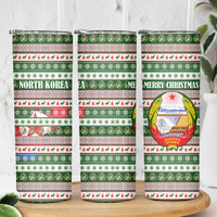 North Korea Christmas Skinny Tumbler with Green-Red Design, National Emblem, and Festive Snowflake Motif - Wonder Print Shop