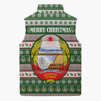 North Korea Christmas Sleeveless Puffer Jacket with Green-Red Design, National Emblem, and Festive Snowflake Motif - Wonder Print Shop