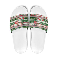 North Korea Christmas Slide Sandals with Green-Red Design, National Emblem, and Festive Snowflake Motif - Wonder Print Shop