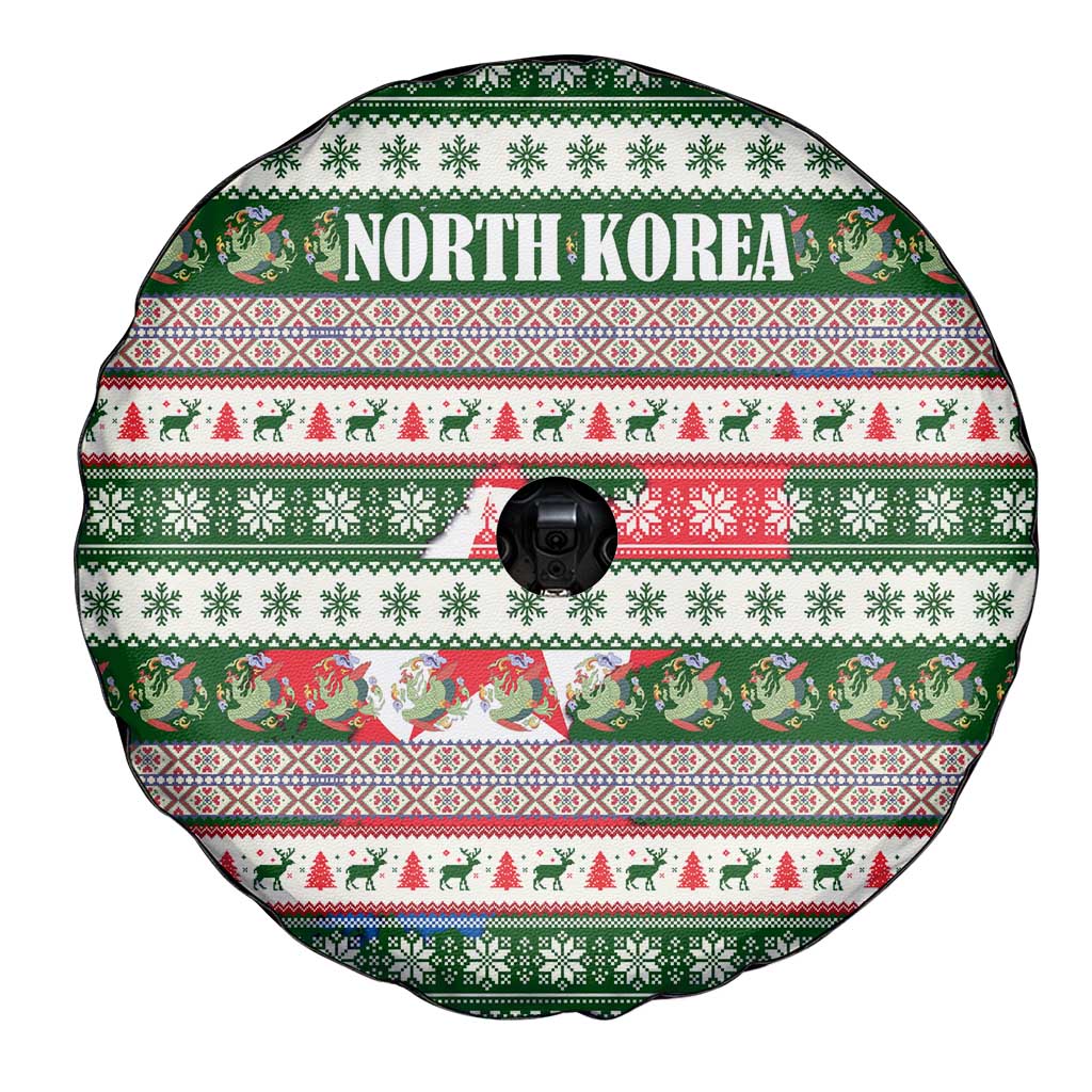 North Korea Christmas Spare Tire Cover with Green-Red Design, National Emblem, and Festive Snowflake Motif - Wonder Print Shop