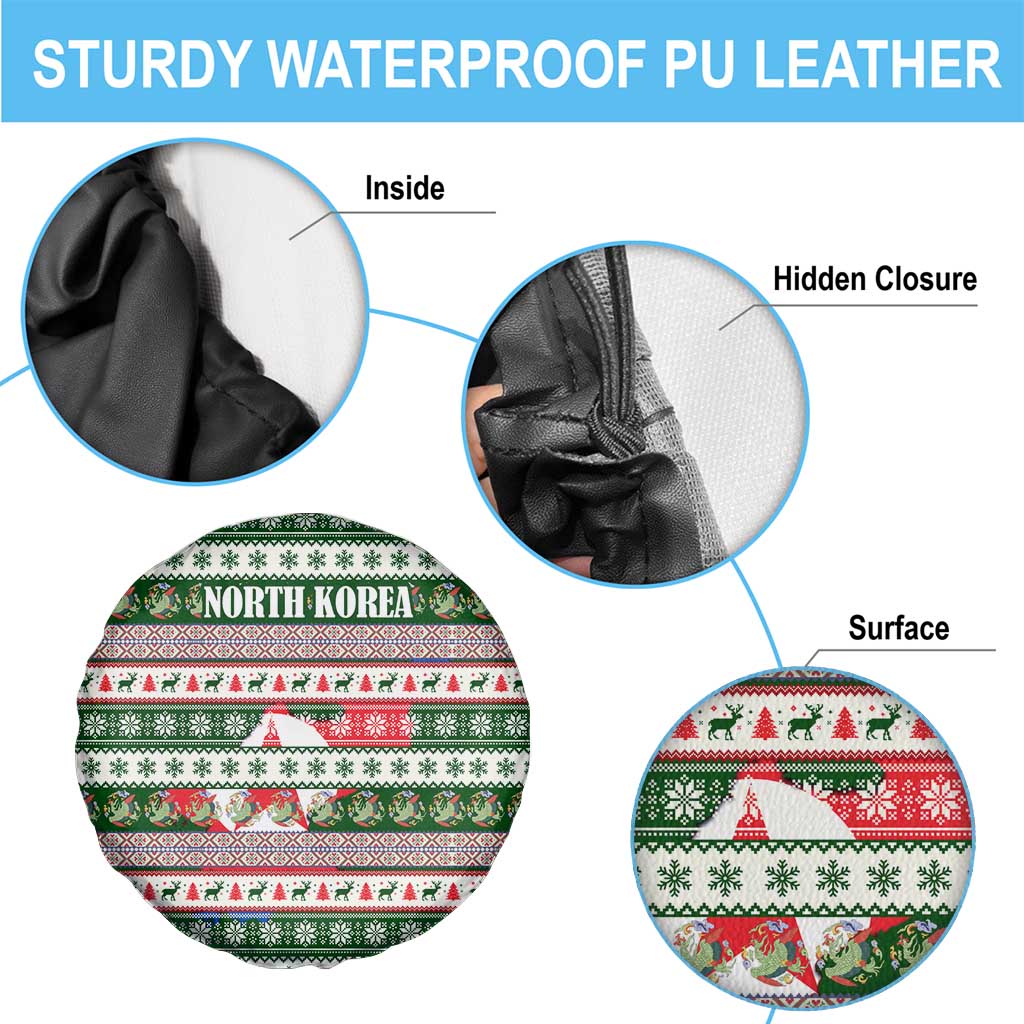North Korea Christmas Spare Tire Cover with Green-Red Design, National Emblem, and Festive Snowflake Motif - Wonder Print Shop