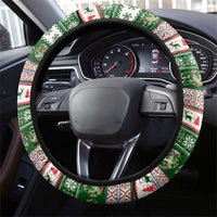 North Korea Christmas Steering Wheel Cover with Green-Red Design, National Emblem, and Festive Snowflake Motif - Wonder Print Shop