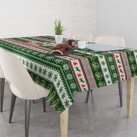 North Korea Christmas Tablecloth with Green-Red Design, National Emblem, and Festive Snowflake Motif - Wonder Print Shop