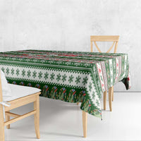 North Korea Christmas Tablecloth with Green-Red Design, National Emblem, and Festive Snowflake Motif - Wonder Print Shop