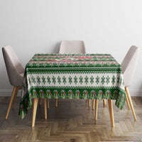 North Korea Christmas Tablecloth with Green-Red Design, National Emblem, and Festive Snowflake Motif - Wonder Print Shop