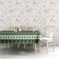 North Korea Christmas Tablecloth with Green-Red Design, National Emblem, and Festive Snowflake Motif - Wonder Print Shop