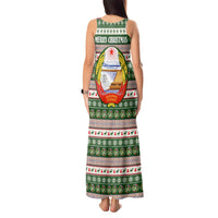 North Korea Christmas Tank Maxi Dress with Green-Red Design, National Emblem, and Festive Snowflake Motif - Wonder Print Shop