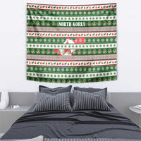 North Korea Christmas Tapestry with Green-Red Design, National Emblem, and Festive Snowflake Motif - Wonder Print Shop