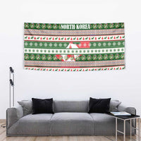 North Korea Christmas Tapestry with Green-Red Design, National Emblem, and Festive Snowflake Motif - Wonder Print Shop