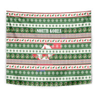 North Korea Christmas Tapestry with Green-Red Design, National Emblem, and Festive Snowflake Motif - Wonder Print Shop