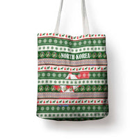 North Korea Christmas Tote Bag with Green-Red Design, National Emblem, and Festive Snowflake Motif - Wonder Print Shop