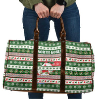 North Korea Christmas Travel Bag with Green-Red Design, National Emblem, and Festive Snowflake Motif - Wonder Print Shop