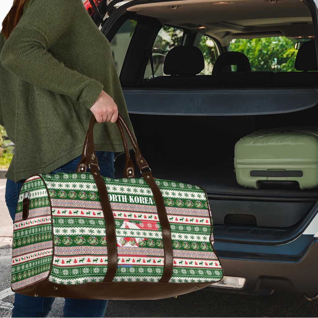 North Korea Christmas Travel Bag with Green-Red Design, National Emblem, and Festive Snowflake Motif - Wonder Print Shop