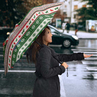 North Korea Christmas Umbrella with Green-Red Design, National Emblem, and Festive Snowflake Motif - Wonder Print Shop